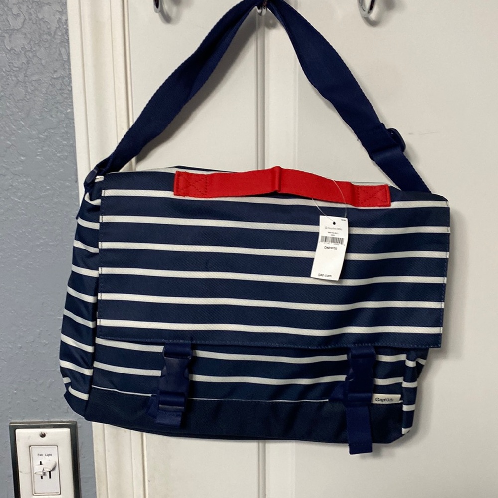 NWT gapKids messenger backpack blue and white stripe